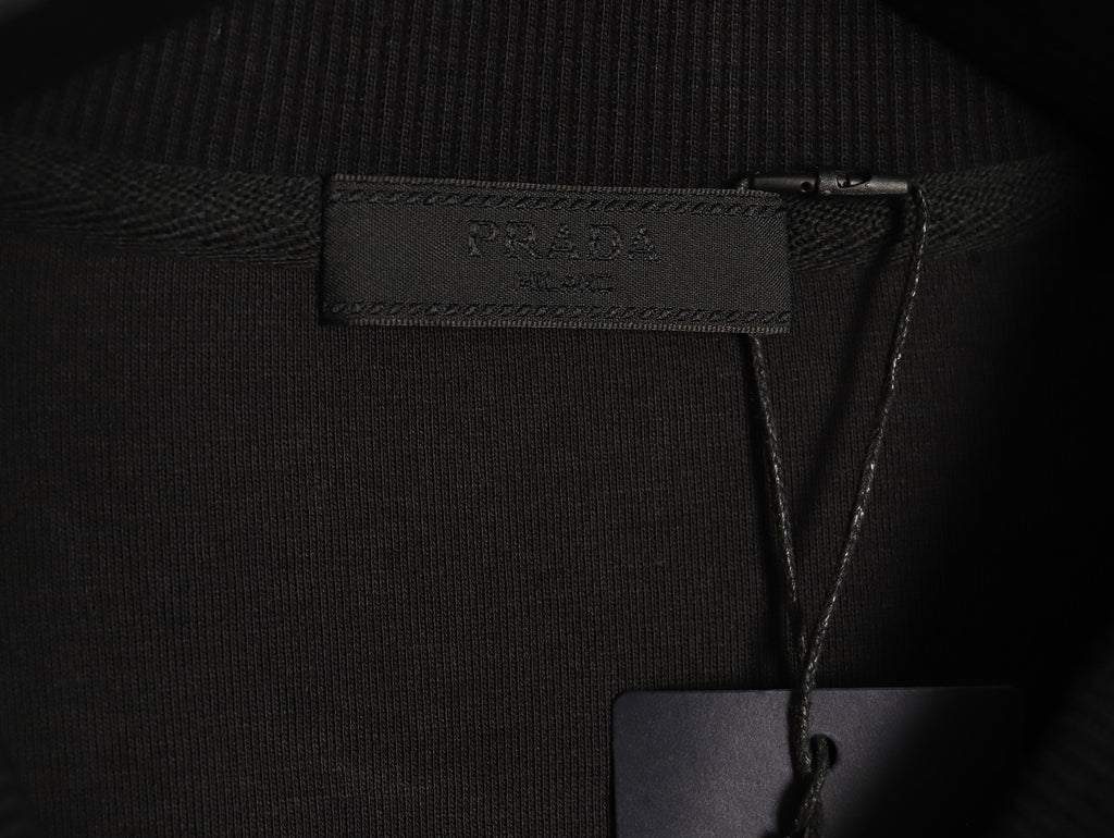 Prada Black Triangle-Detail Crewneck Sweatshirt with Red Silicone Trim