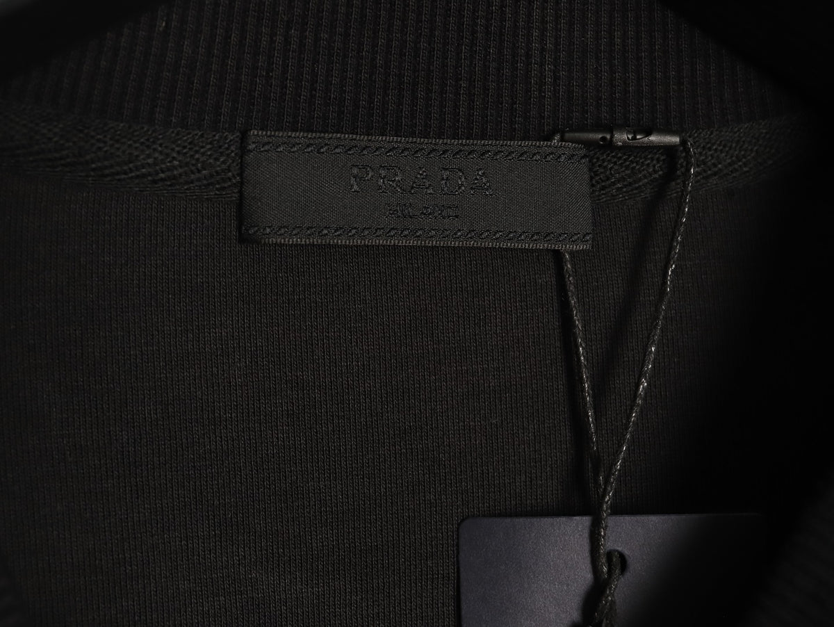 Prada Black Triangle-Detail Crewneck Sweatshirt with Red Silicone Trim