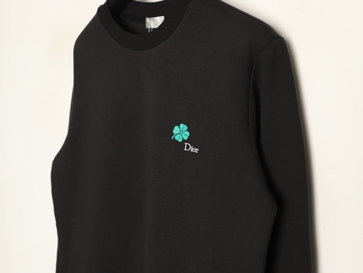 Dior 26FW Black Four-Leaf Clover Embroidered Crewneck Sweatshirt