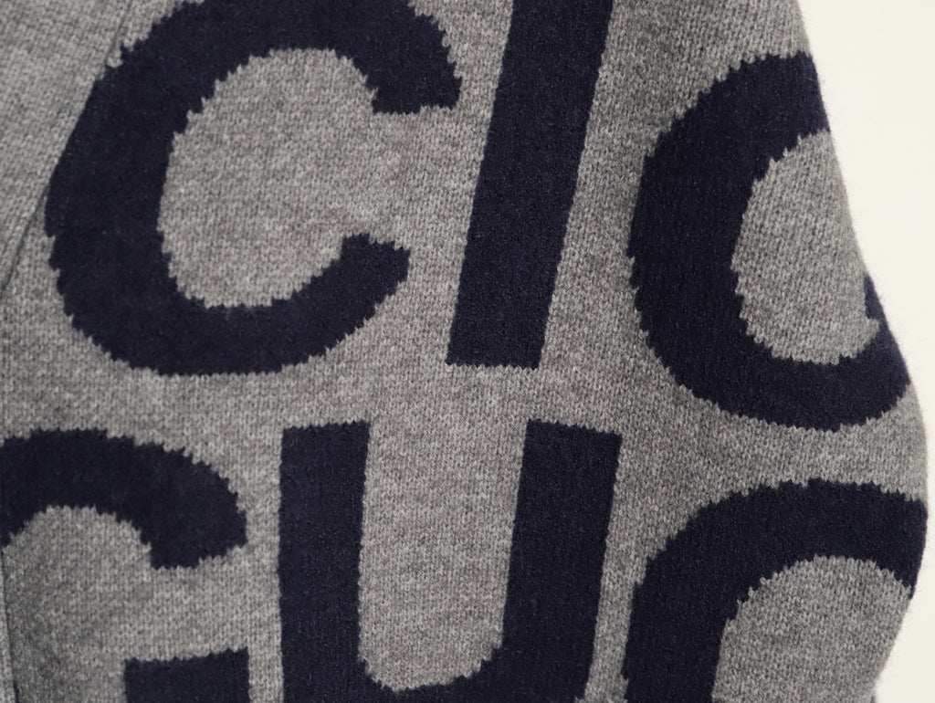 Gucci 24SS Gray Allover Letter Intarsia Cardigan