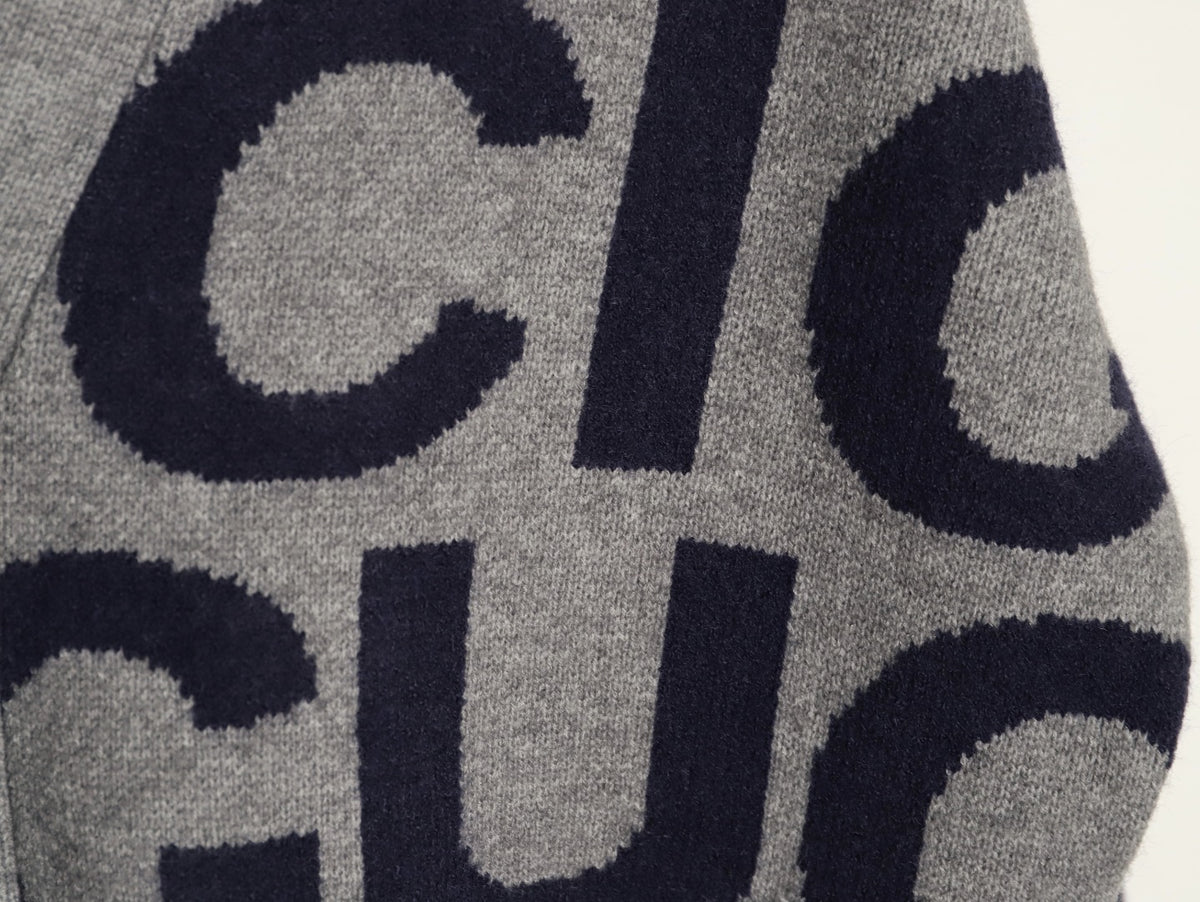 Gucci 24SS Gray Allover Letter Intarsia Cardigan