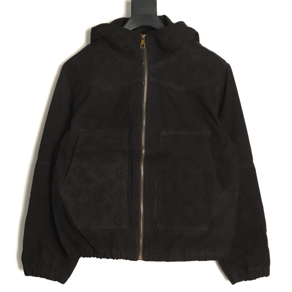 Louis Vuitton Monogram-Style Hooded Zip Jacket - Black