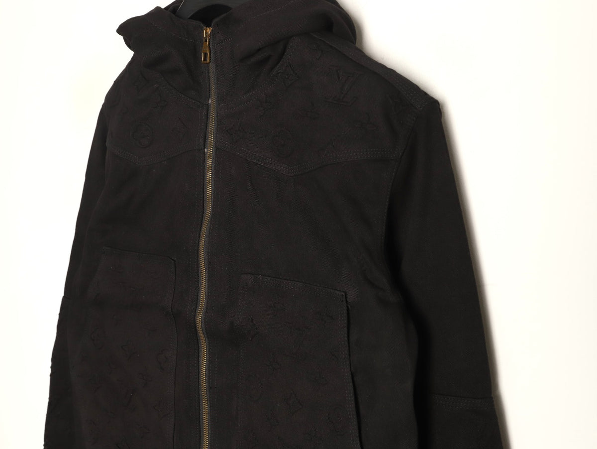 Louis Vuitton Monogram-Style Hooded Zip Jacket - Black