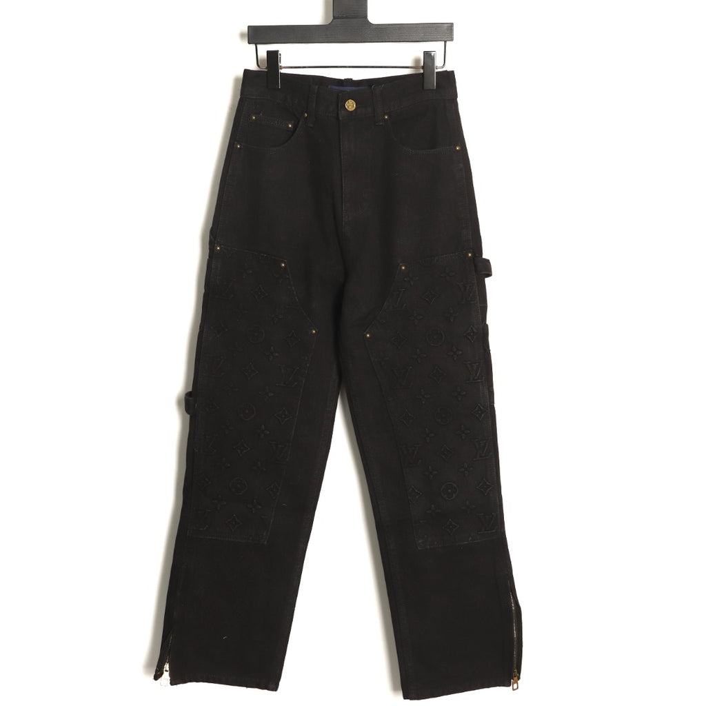 Louis Vuitton Monogram-Style Denim Cargo Trousers - Black