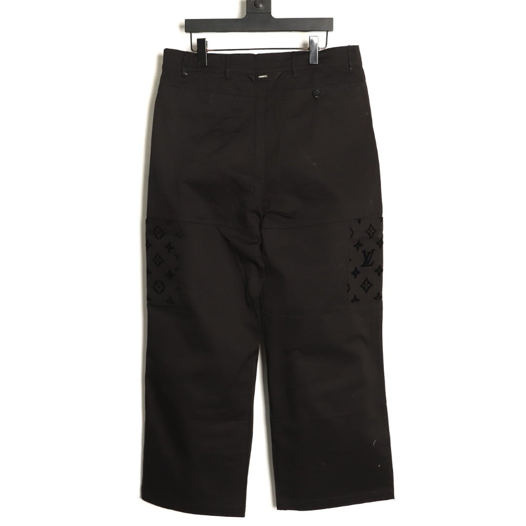 Louis Vuitton Panelled Flocked Denim Trousers - Black