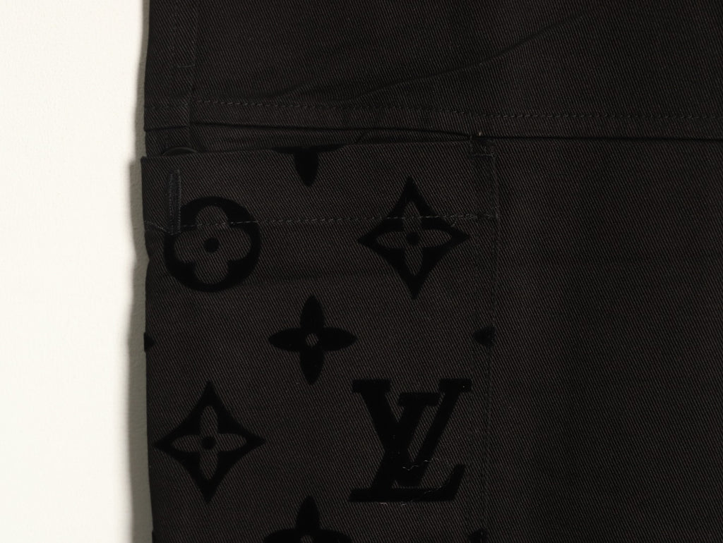 Louis Vuitton Panelled Flocked Denim Trousers - Black