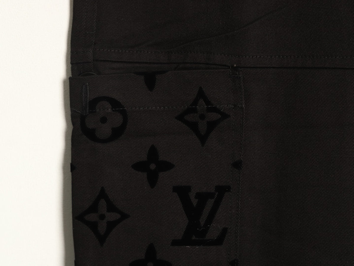 Louis Vuitton Panelled Flocked Denim Trousers - Black
