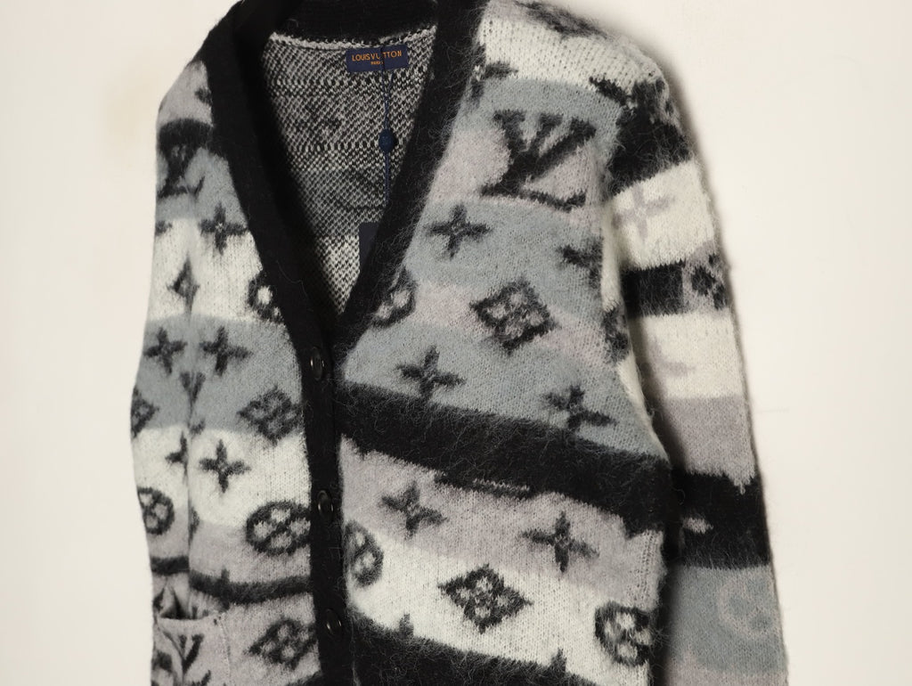 Louis Vuitton Gradient Monogram-Style V-Neck Cardigan - Gray and Black