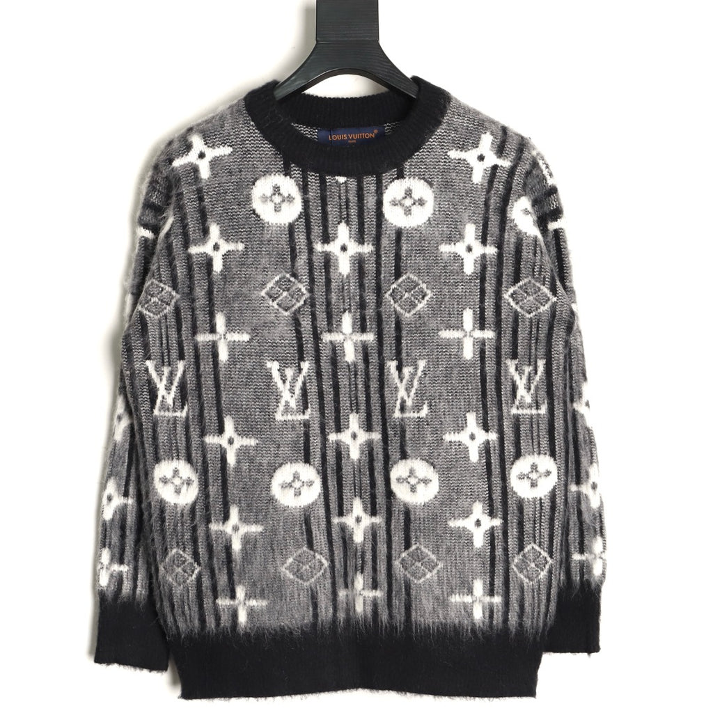 Louis Vuitton Allover Monogram-Style Crewneck Sweater - Charcoal