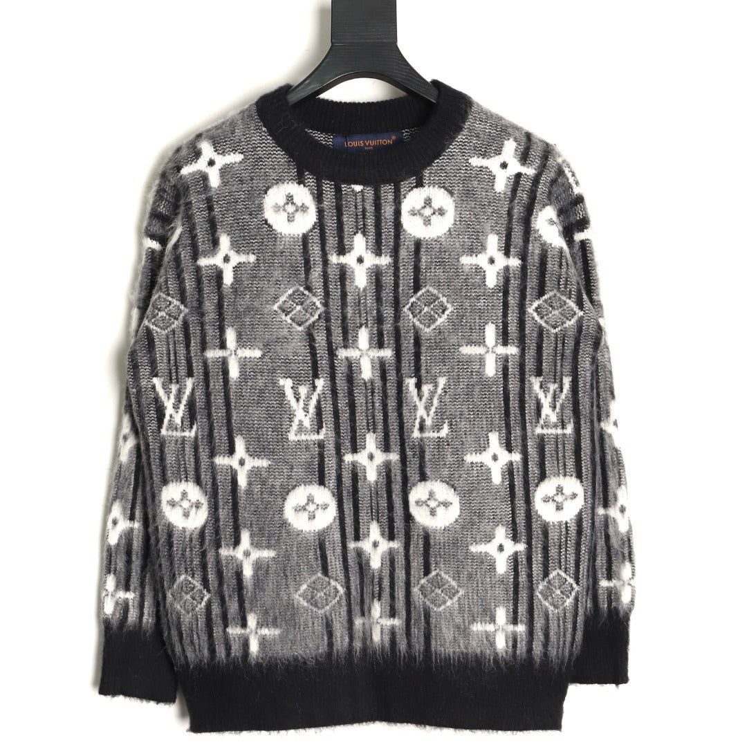 Louis Vuitton Allover Monogram-Style Crewneck Sweater - Charcoal