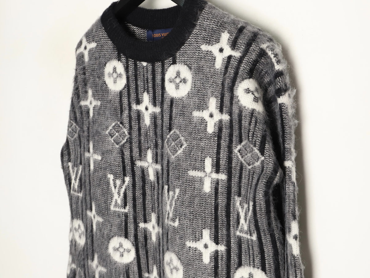Louis Vuitton Allover Monogram-Style Crewneck Sweater - Charcoal