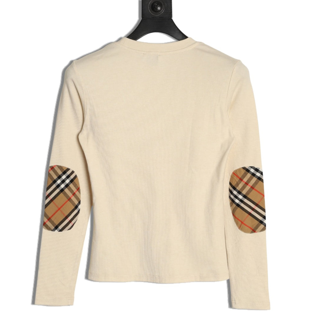 Burberry Equestrian-Detail Check Elbow-Patch Long-Sleeve Top - Cream