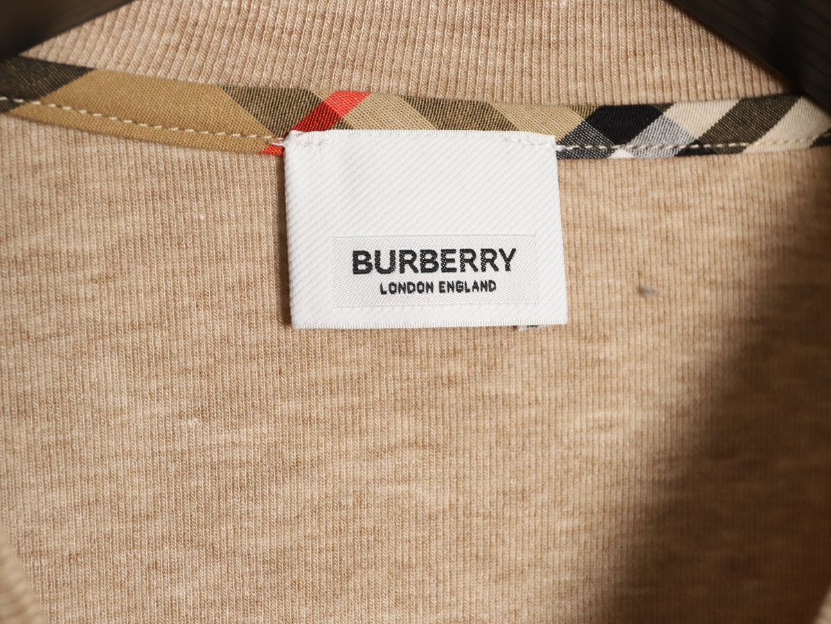 Burberry Equestrian-Detail Check Elbow-Patch Long-Sleeve Top - Light Taupe
