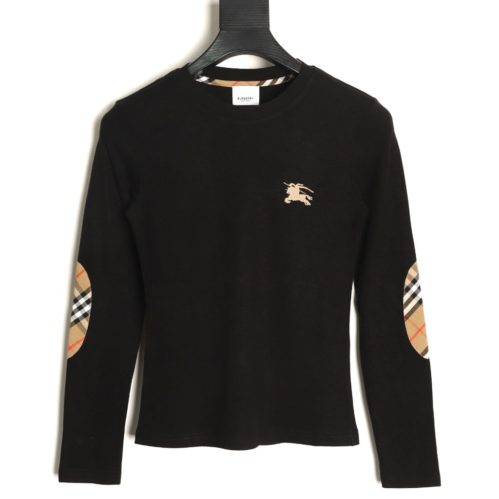 Burberry Equestrian-Detail Check Elbow-Patch Long-Sleeve Top - Black
