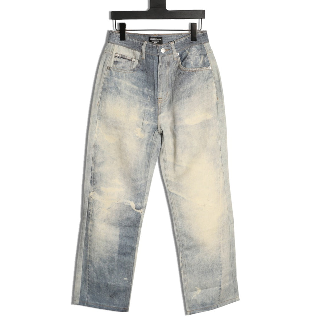 Balenciaga Washed-Look Relaxed Wide-Leg Jeans - Light Gray