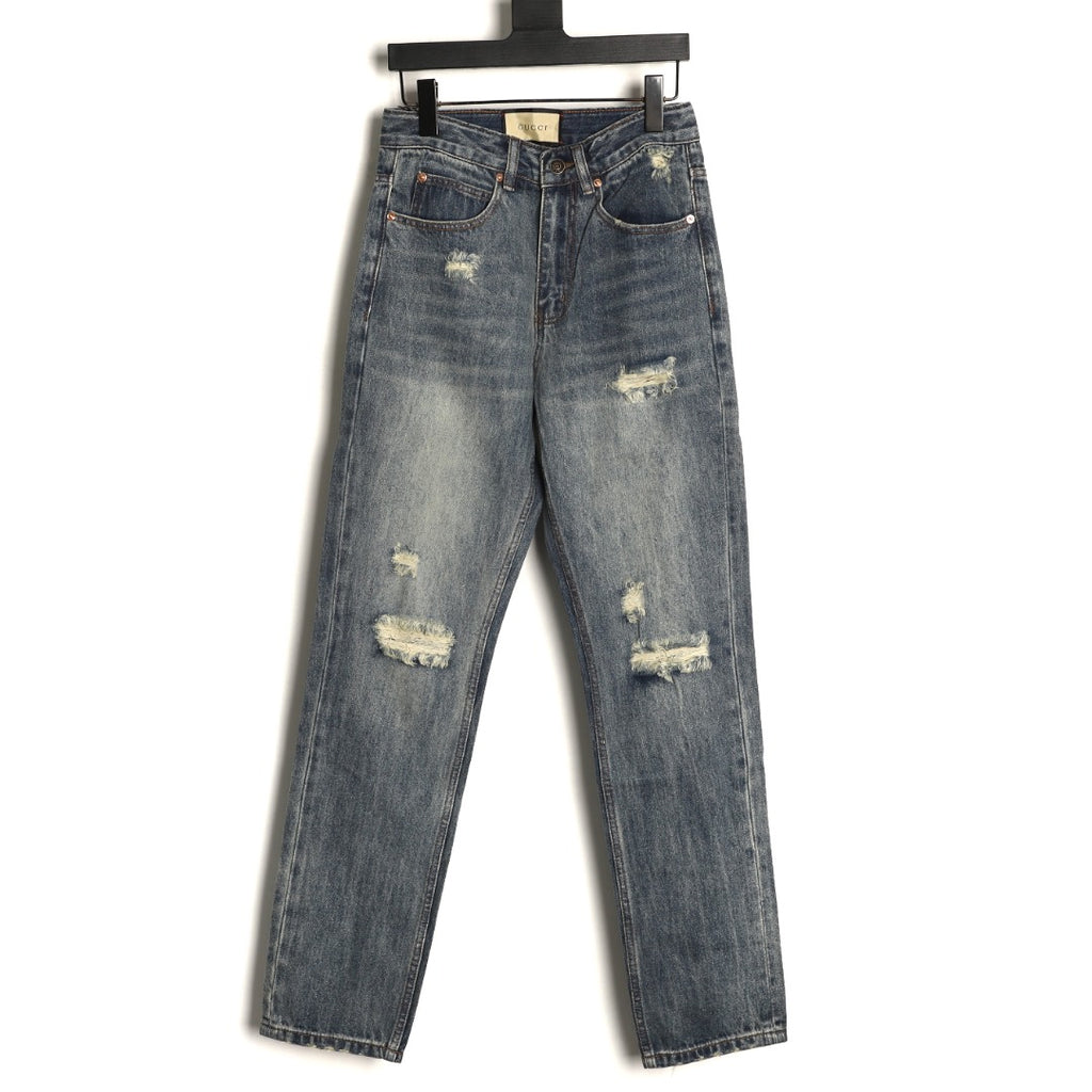 Gucci Distressed Washed-Look Jeans - Dark Gray