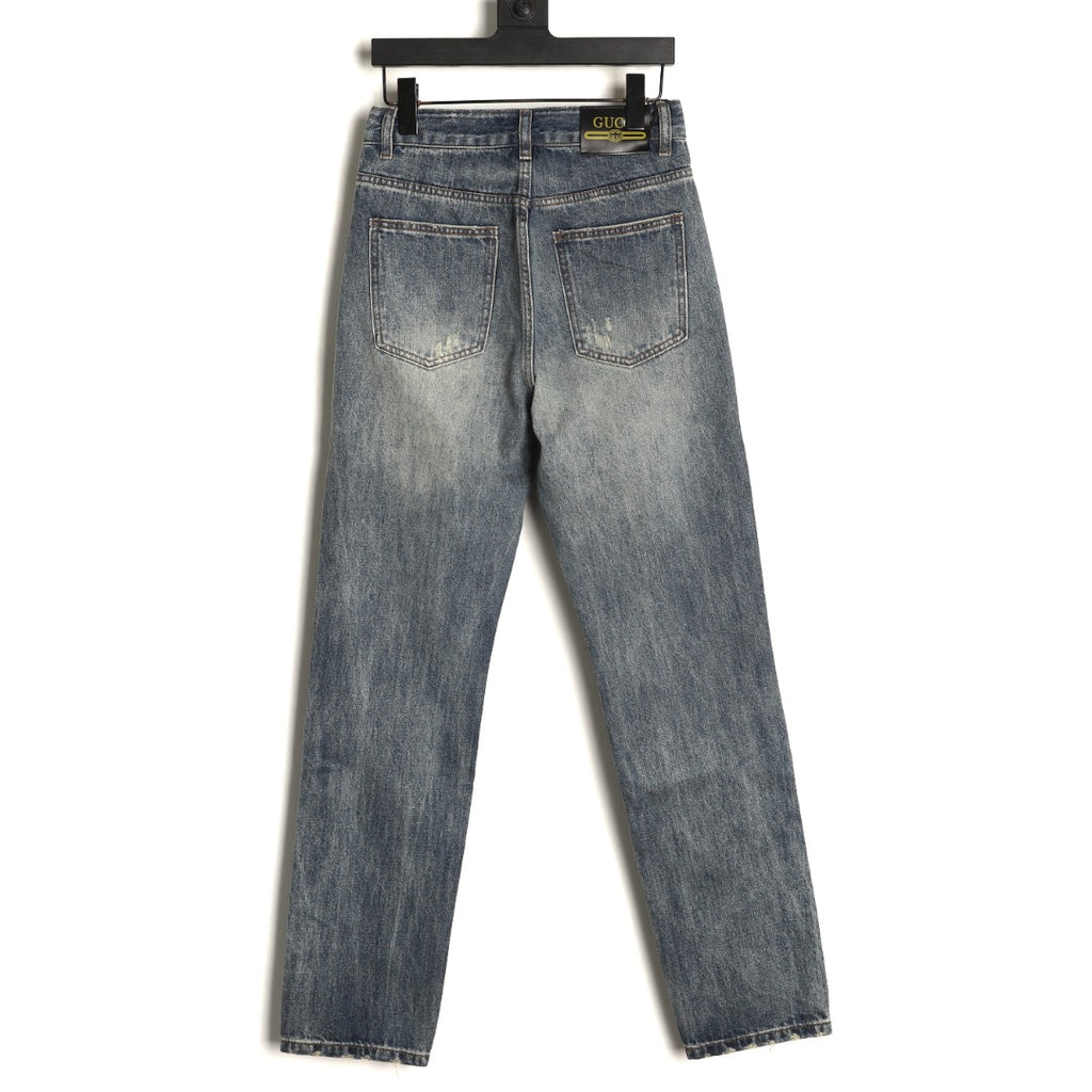 Gucci Distressed Washed-Look Jeans - Dark Gray