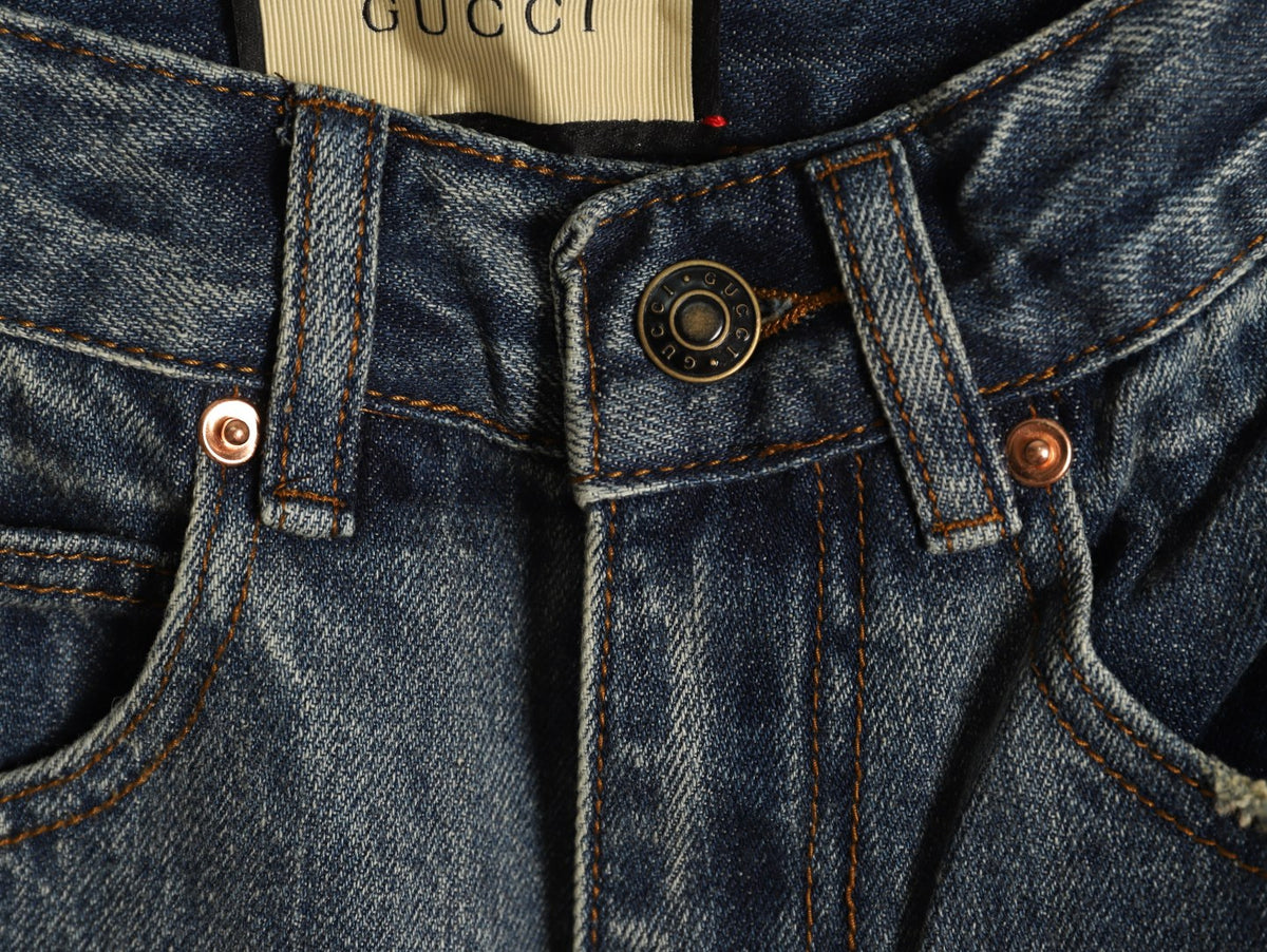 Gucci Distressed Washed-Look Jeans - Dark Gray