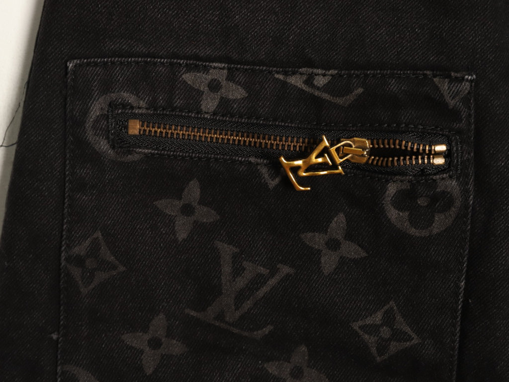 Louis Vuitton Monogram-Style Zip-Detail Utility Jeans - Black
