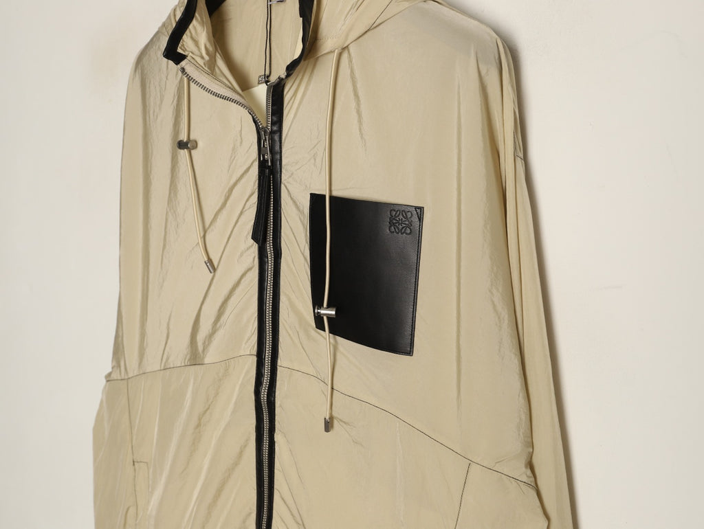 Loewe Contrast-Pocket Hooded Zip Jacket - Beige