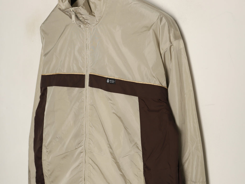 Prada Logo-Detail Colorblock Zip Jacket - Beige and Brown