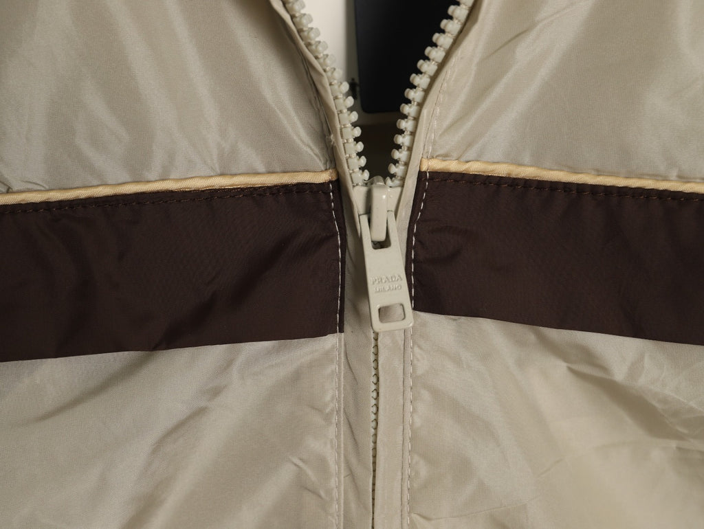 Prada Logo-Detail Colorblock Zip Jacket - Beige and Brown