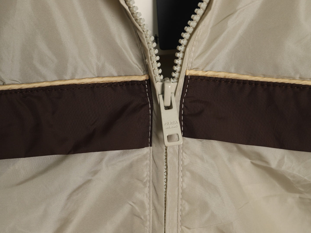 Prada Logo-Detail Colorblock Zip Jacket - Beige and Brown