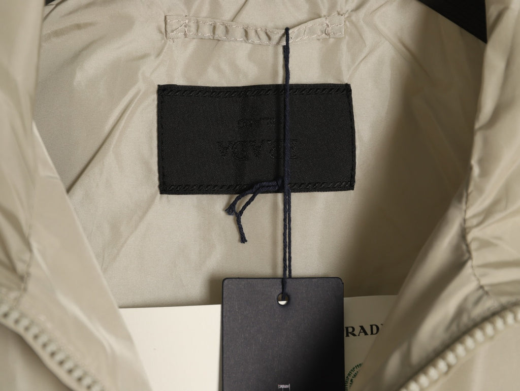 Prada Logo-Detail Colorblock Zip Jacket - Beige and Brown