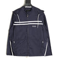 Prada Logo-Detail Contrast-Stripe Hooded Zip Jacket - Navy