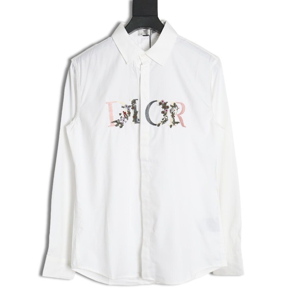 Dior Floral-Detail Logo Long-Sleeve Shirt - White