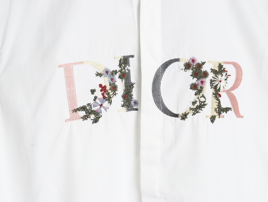 Dior Floral-Detail Logo Long-Sleeve Shirt - White