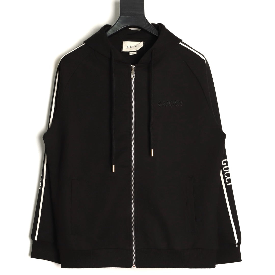 Gucci Lettering-Trim Hooded Zip Jacket - Black