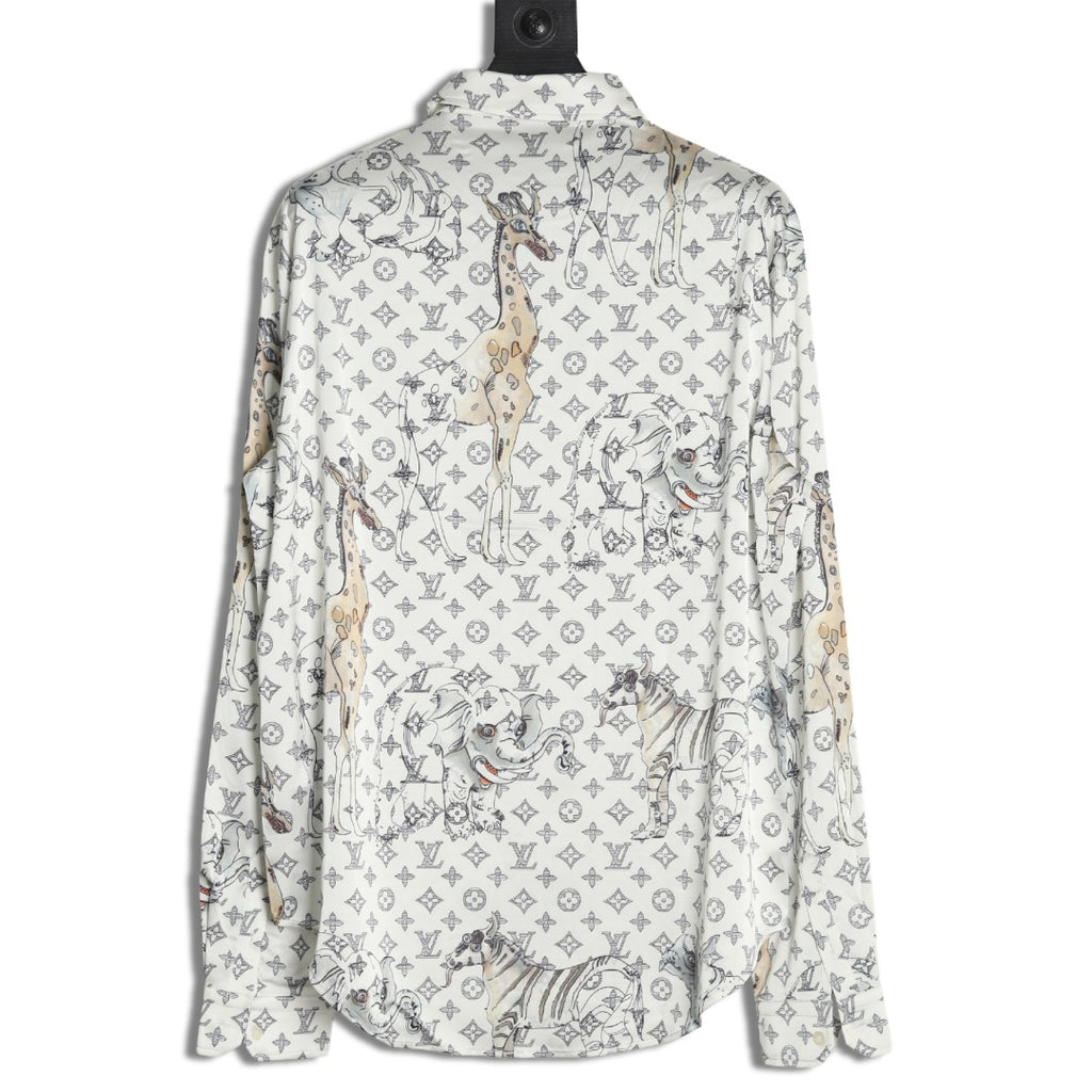 Louis Vuitton Animal and Monogram-Style Long-Sleeve Shirt - White