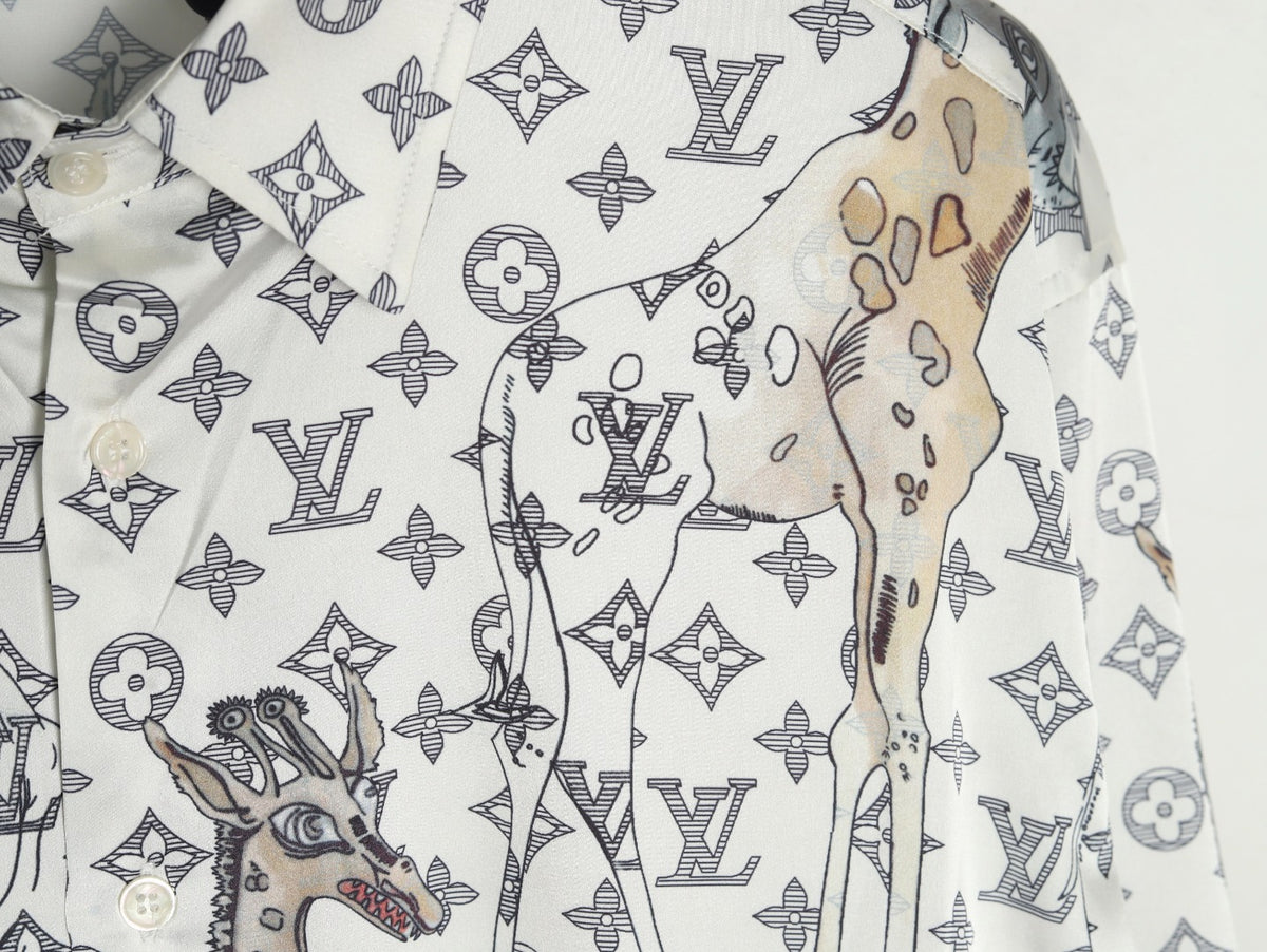 Louis Vuitton Animal and Monogram-Style Long-Sleeve Shirt - White