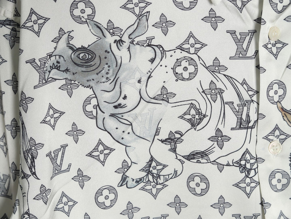 Louis Vuitton Animal and Monogram-Style Long-Sleeve Shirt - White