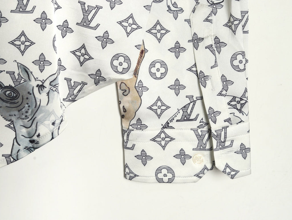 Louis Vuitton Animal and Monogram-Style Long-Sleeve Shirt - White