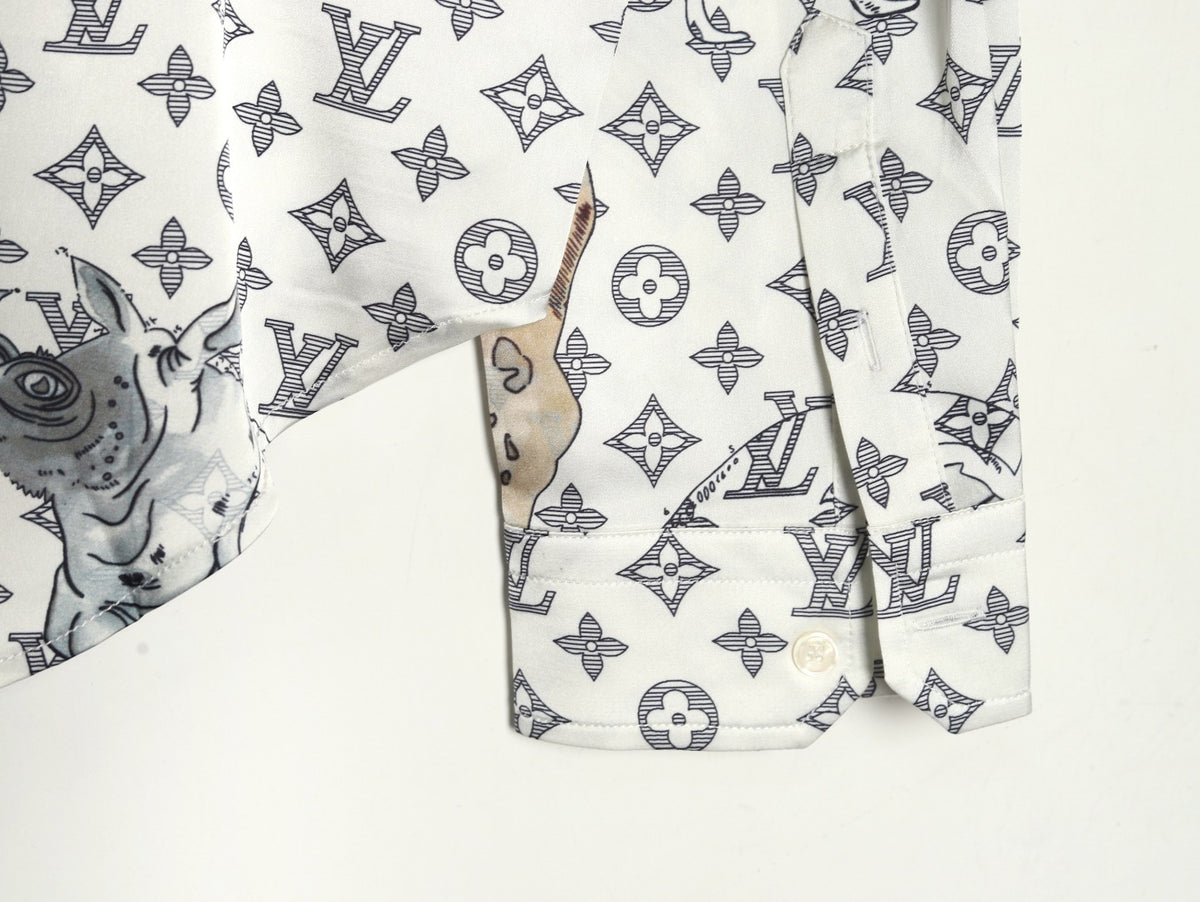 Louis Vuitton Animal and Monogram-Style Long-Sleeve Shirt - White