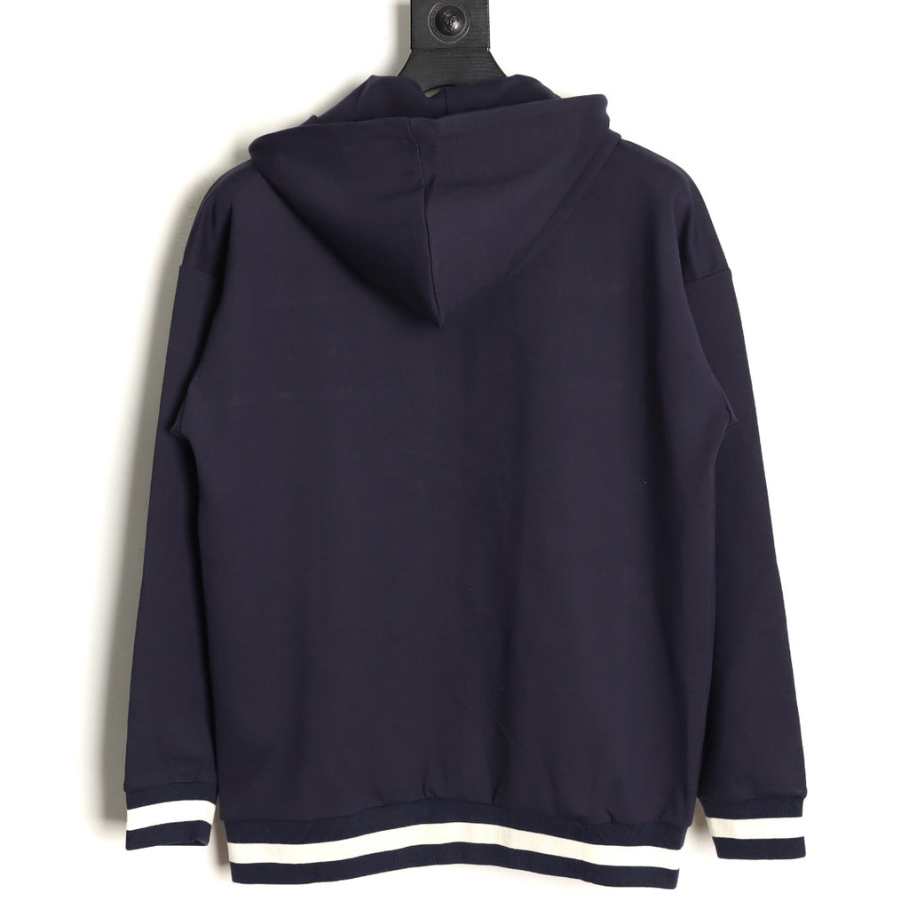 Gucci Chest-Logo Contrast-Stripe Hooded Zip Jacket - Navy