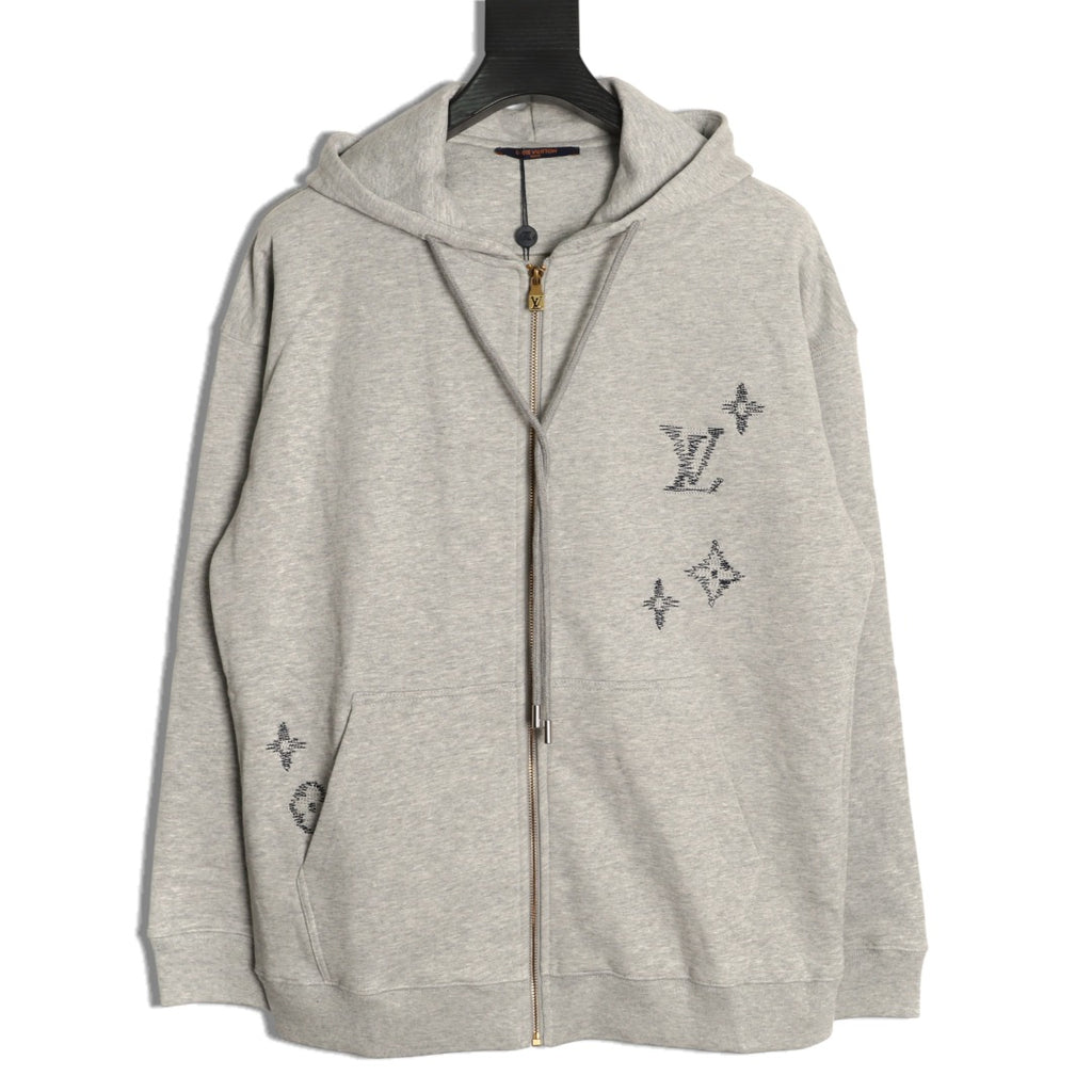Louis Vuitton Sketch-Style Monogram Zip Hoodie - Light Gray