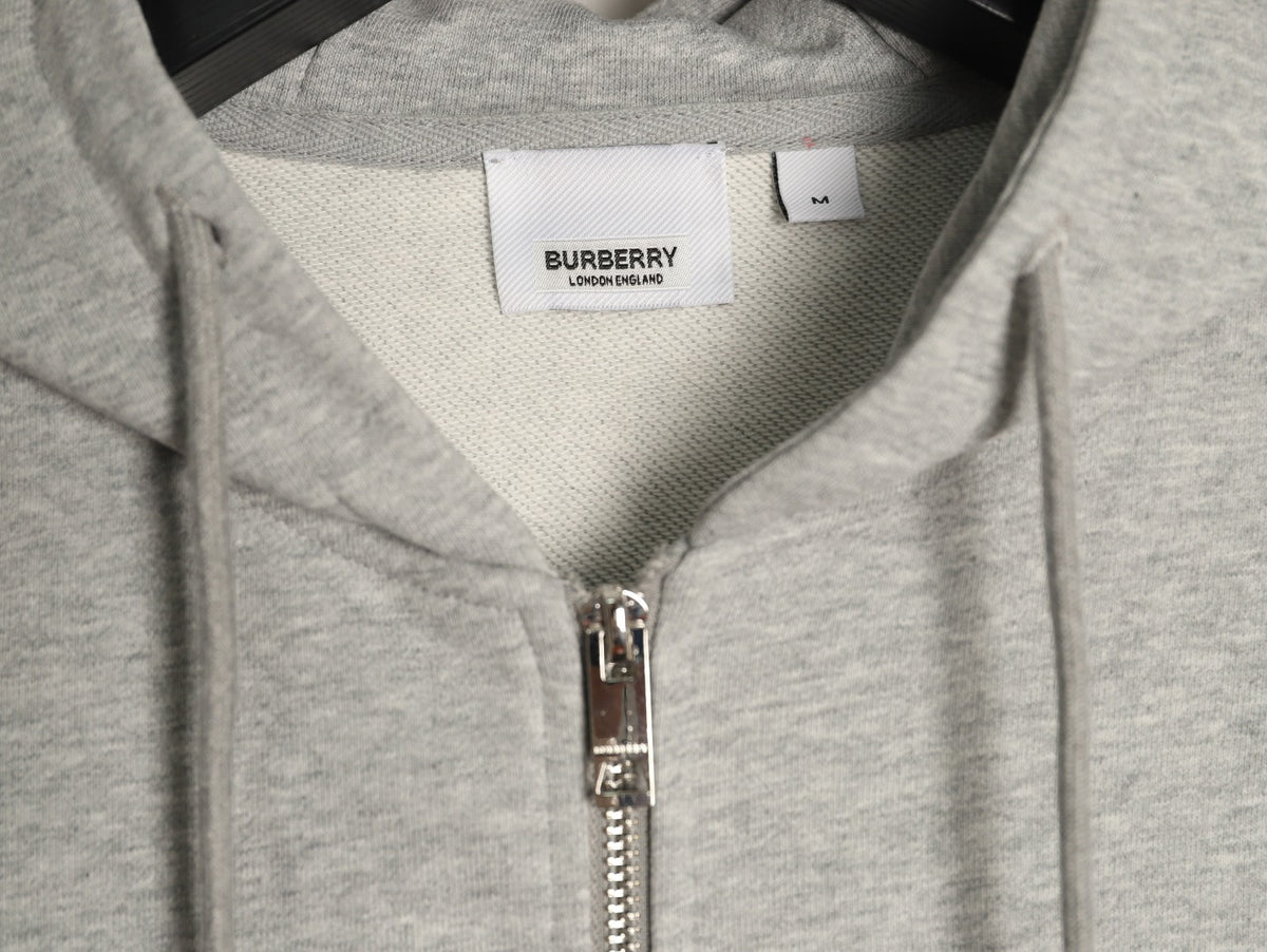 Burberry Logo-Detail Check-Panel Hooded Zip Jacket - Light Gray