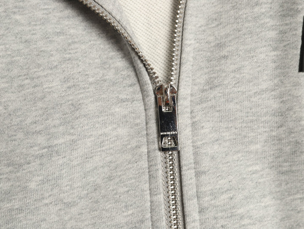 Burberry Logo-Detail Check-Panel Hooded Zip Jacket - Light Gray