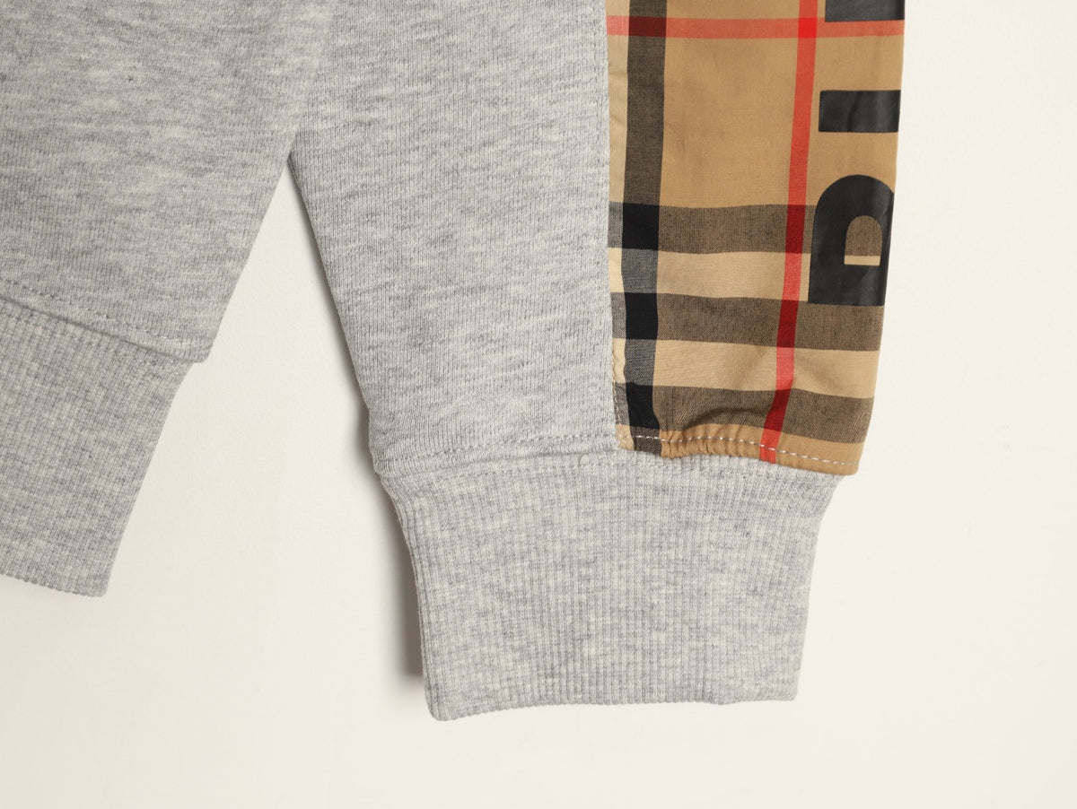 Burberry Logo-Detail Check-Panel Hooded Zip Jacket - Light Gray