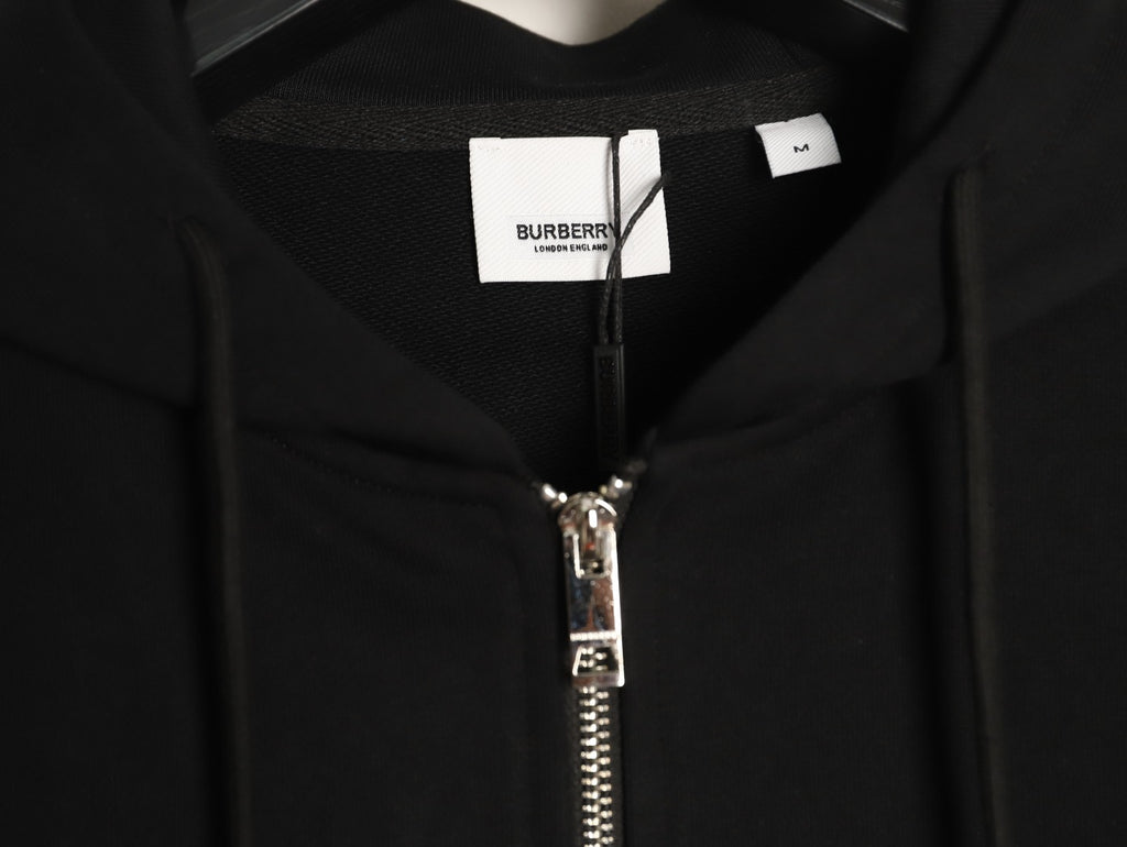 Burberry Logo-Detail Check-Panel Hooded Zip Jacket - Black