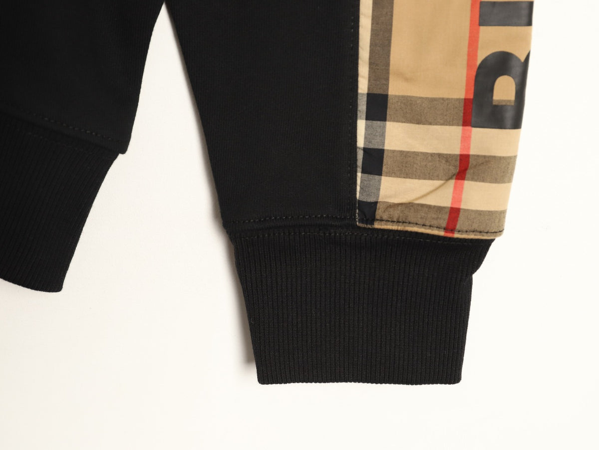 Burberry Logo-Detail Check-Panel Hooded Zip Jacket - Black