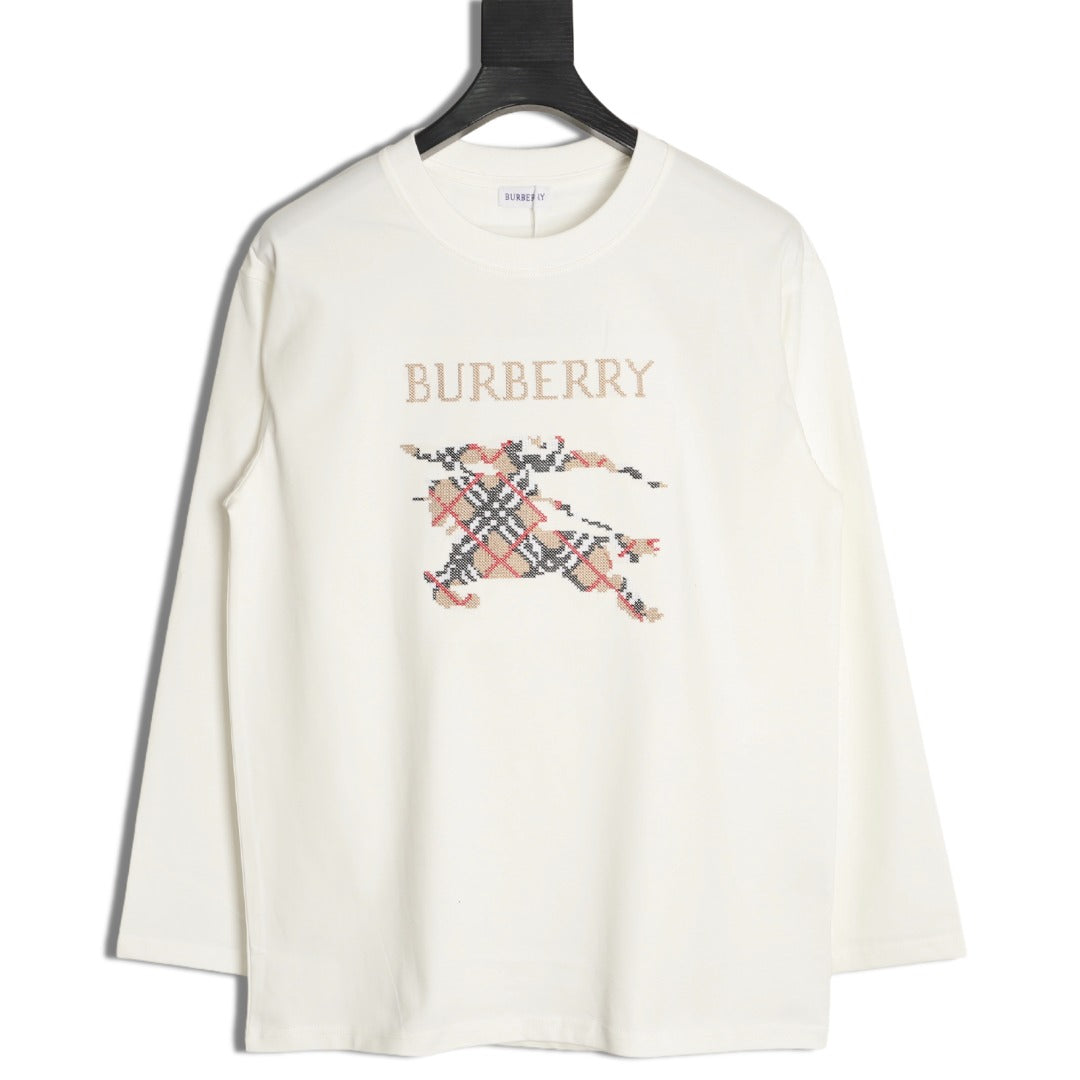 Burberry Check Equestrian Graphic Long-Sleeve Top - Cream