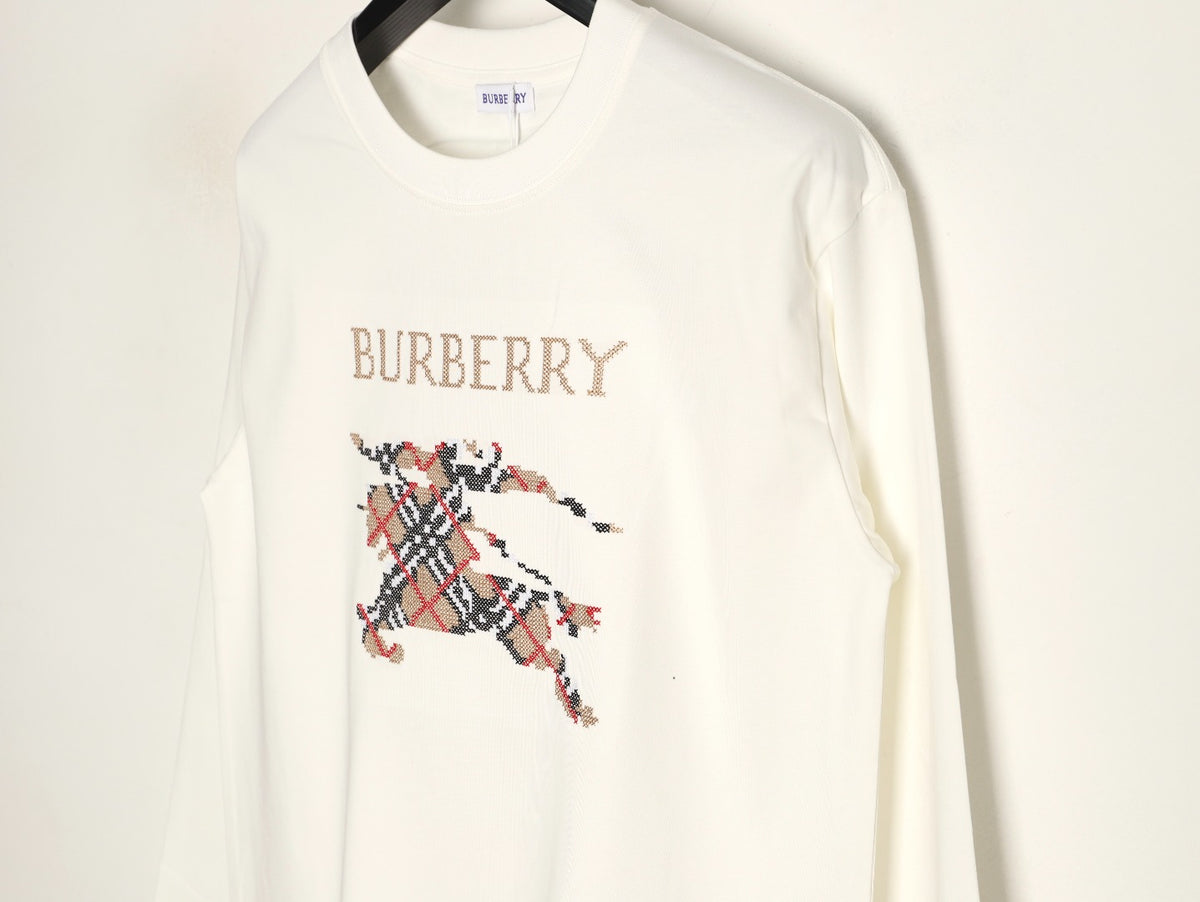 Burberry Check Equestrian Graphic Long-Sleeve Top - Cream