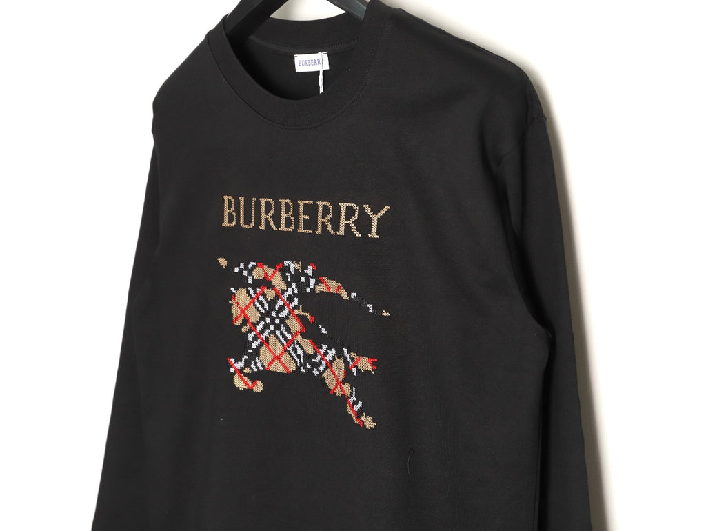 Burberry Check Equestrian Graphic Long-Sleeve Top - Black