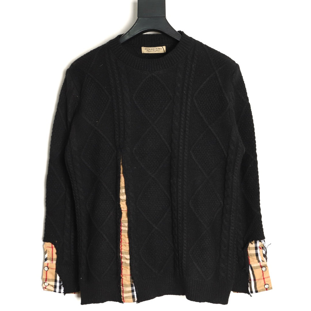 Burberry Layered-Look Check-Detail Crewneck Sweater - Black