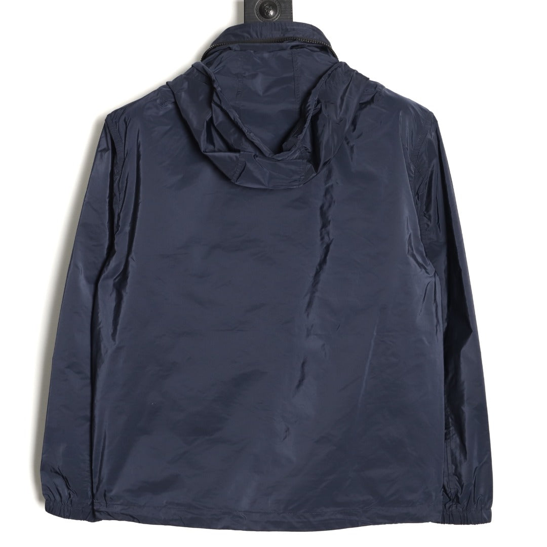 Burberry Flocked Equestrian Knight Embroidered Hooded Jacket - Dark Navy
