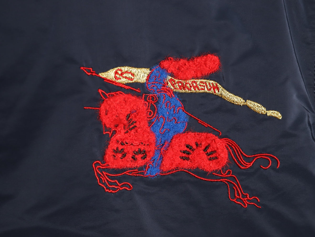 Burberry Flocked Equestrian Knight Embroidered Hooded Jacket - Dark Navy